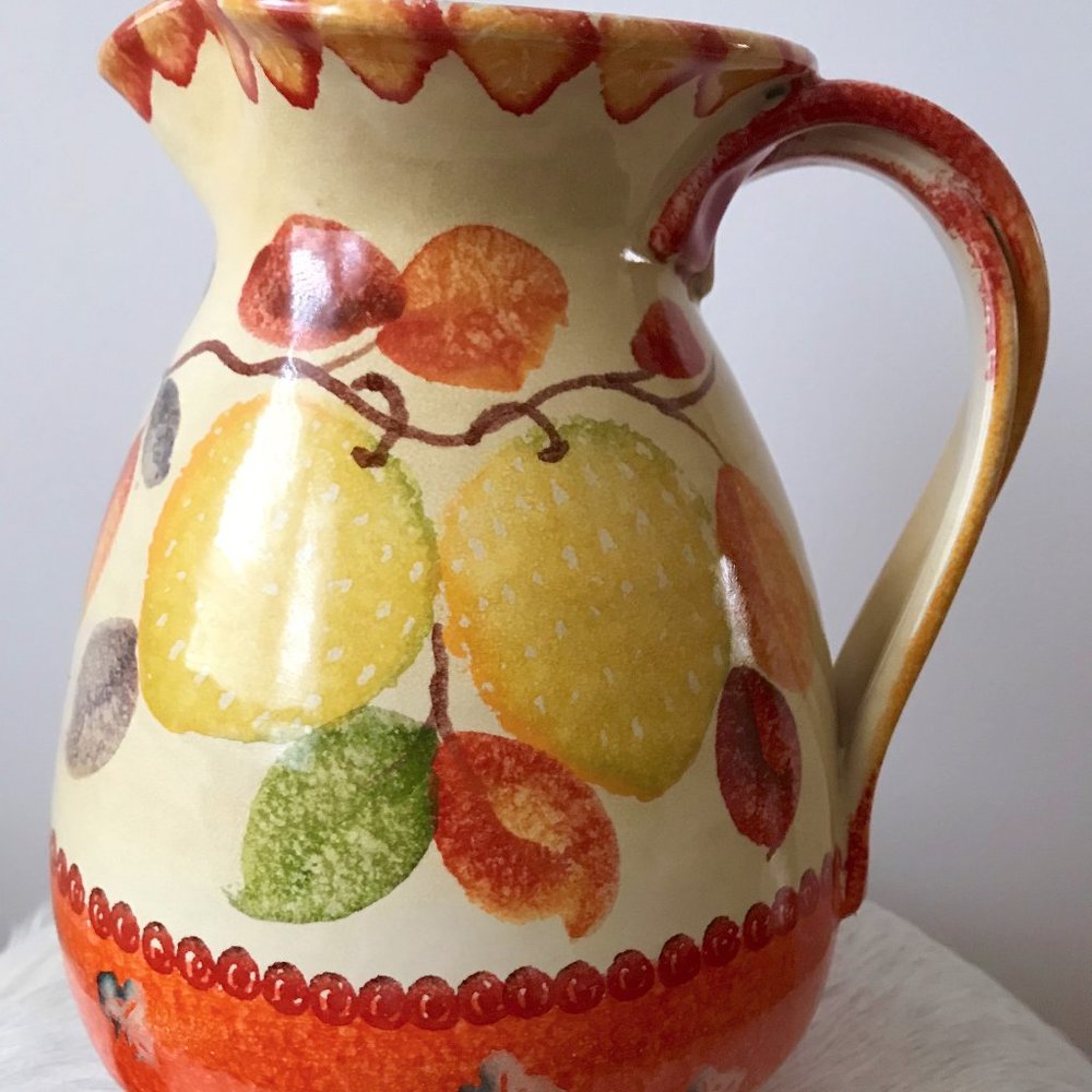 Anthropologie Hand Painted Ceramic Lemon Tree Pitcher Jug Made in Italy